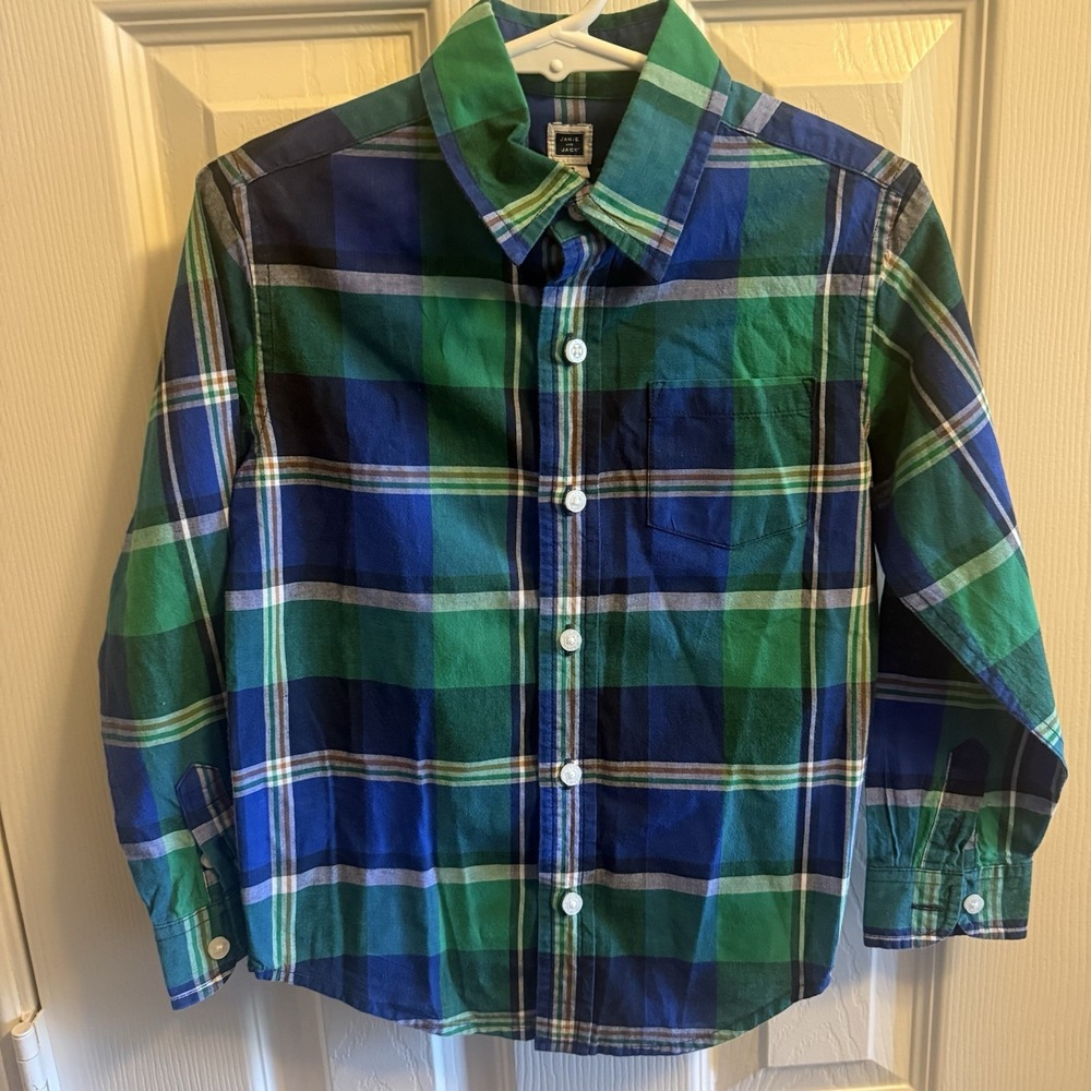 Janie and Jack Jetsetter Prep Plaid Dress Shirt Long Sleeve Blue Green Boy 4